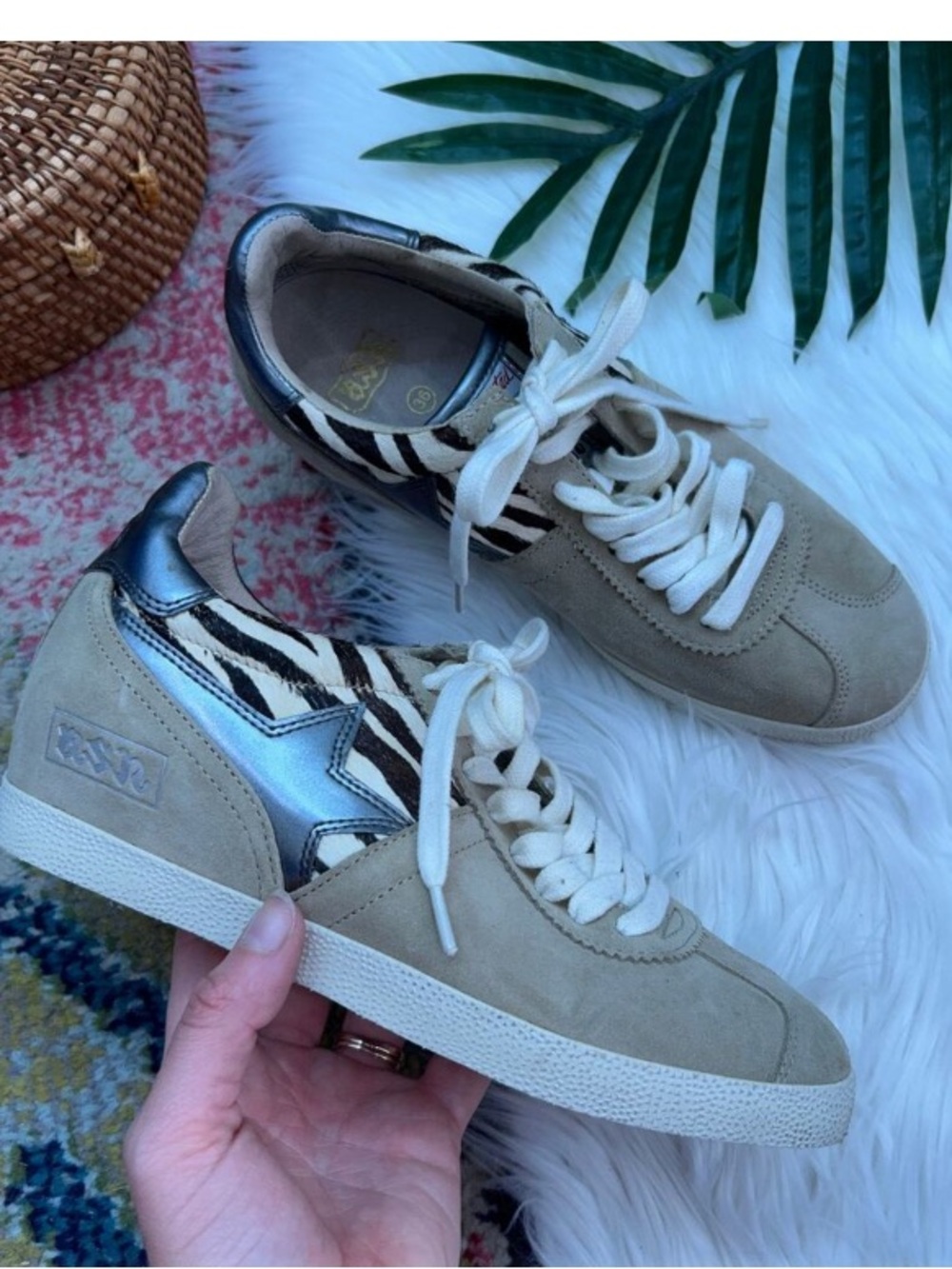 Ash Beige Tan Leather Platform Wedge Guepard Sneaker 36 / 5.5-6